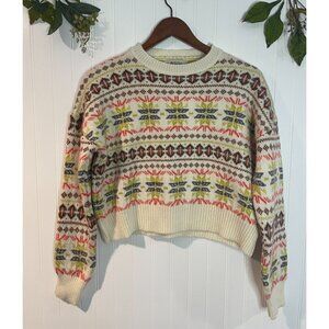 Bisou Fair Isle Cropped Sweater Cream With Multicolor